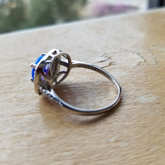 SOLD Double Halo Blue Australian Opal Ring - Picture 2 of 8